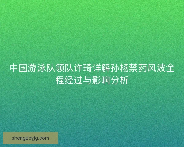 中国游泳队领队许琦详解孙杨禁药风波全程经过与影响分析