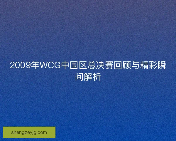 2009年WCG中国区总决赛回顾与精彩瞬间解析